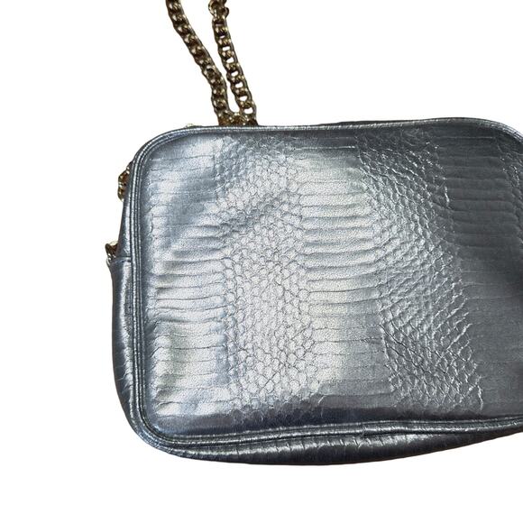 Victoria's Secret Metallic Silver Faux Snake Skin Crossbody Gold Chain Purse - Picture 4 of 14
